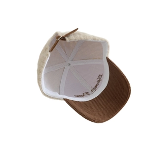 Casquette de baseball hiver enfant en polaire et velours côtelé beige et marron