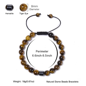 8mm natural tiger eye stone bead bracelet with adjustable woven cord for men and women