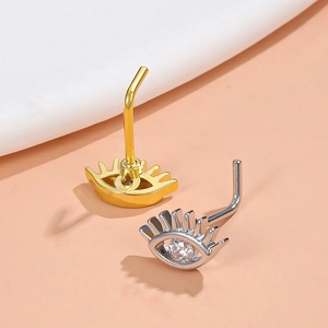 L-förmiges Evil Eye Nasenpiercing-Set in Gold und Silber mit funkelndem Zirkoniastein