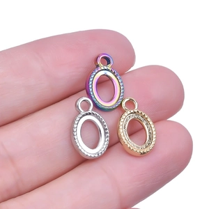 Oval stainless steel pendant blanks in rainbow, silver and gold for DIY necklaces