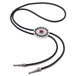 Western Cowboy Bolo Tie Necklace Alloy Gemstone Inlaid Celtic Pattern PU Leather Braided Cord Retro Style For Men