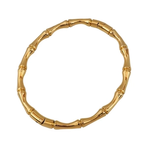 Minimalist gold bamboo joint bangle in polished titanium steel for women