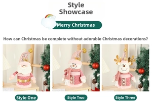 Pink candy jars with sequined Santa and Snowman plush decor for Christmas