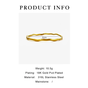 Detail info of 18K gold plated wavy bangle with 6cm inner diameter and 316L steel specs