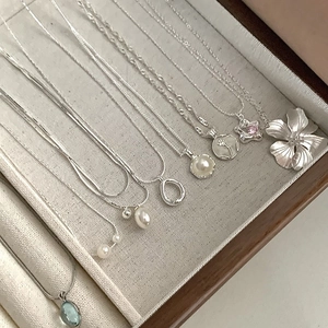 Minimalist Copper Necklace For Women With Artificial Pearl Geometric Pendant Butterfly Heart Design Jewelry Accessory
