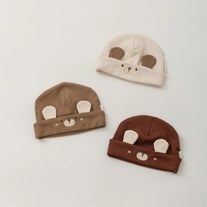 Détails des bonnets ours pour nouveau-nés avec oreilles 3D et broderie ton neutre