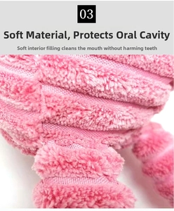 Detailed view of pink plush pet toy with striped texture for cleaning dog teeth