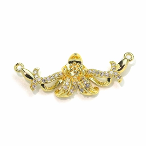 18K gold plated copper leaf pendant with micro-pave cubic zirconia and dual connectors