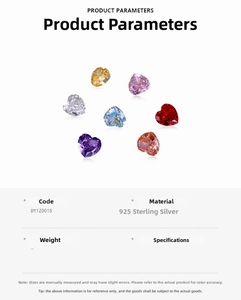 Selection of heart-cut cubic zirconia gemstones in various colors for 925 silver necklaces
