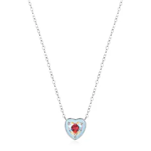 Herz Anhänger Halskette 925 Sterlingsilber Mit Irisierendem Zirkonia Und Blauem Emaille Elegante Schlüsselbeinkette Für Damen