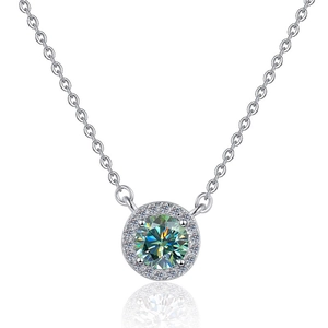 Collana in argento S925 con ciondolo tondo in moissanite verde da 1 carato