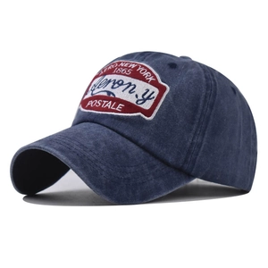 Washed cotton navy baseball cap with vintage New York 1865 embroidery and worn finish