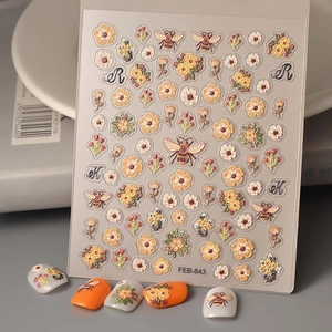 5D Embossed Nail Stickers Adhesive Waterproof Daisy Flower Bee Alphabet Retro Style Decals For Women Manicure