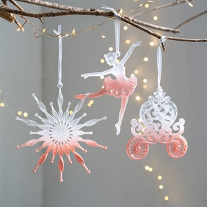 Pink and white gradient Christmas ornaments set with ballet dancer and star motifs