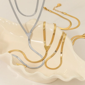 Zweilagige goldene und silberne Y-Halsketten aus Edelstahl mit dreieckigen Anhängern