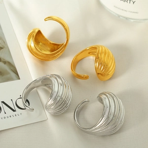 Set orecchini a cerchio a C geometrici a righe vintage in oro 18K e argento francese