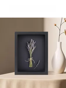 Detail of black shadow box frame featuring dried lavender bouquet with 5cm deep hollow design