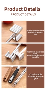 Detail showing meat mallet head with sharp spikes and three different handle styles
