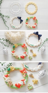 Detailed Christmas wreath cookie cutter set with press mold and decorated Noel cookies