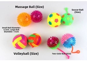 Detail view of four types of glow-in-the-dark sensory balls including massage and soccer styles