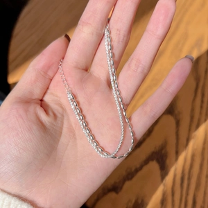 Double-layer S925 sterling silver bracelet featuring shiny beads and sparkling crystals