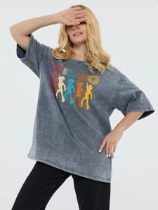 Γυναικείο T-Shirt Καθαρό Βαμβάκι Acid Wash Distressed Disco Γραφικό Σχέδιο Κοντομάνικο Αμερικανικό Vintage Στυλ