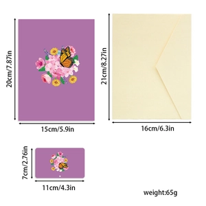 3D Pop-up Teachers Day Greeting Card with Purple Floral Butterfly Design and Envelope