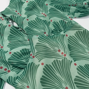 Green chiffon floral long dress with dot print and lace-up slim fit design for spring