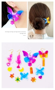 Détails de boucles d'oreilles et épingles à cheveux papillon en résine à dégradé coloré