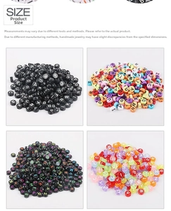 Detail view of 4x7mm acrylic letter beads in various colors for DIY bracelet making