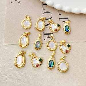 Vintage 18k gold-plated heart and oval pendants with natural mother of pearl and abalone shell