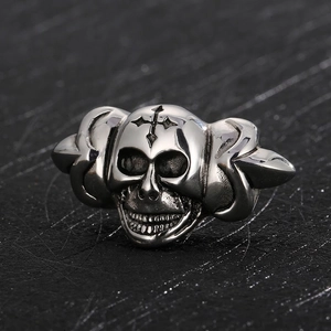 Stainless Steel Skull Charm Bead Punk Retro Cross Design For DIY Jewelry Making Gothic Accessories