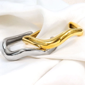 Stainless Steel Cuff Bangle For Women Minimalist Irregular Wave Design Mirror Polished Geometric Open Bracelet