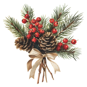 Weihnachts-WC-Aufkleber mit Kiefernzapfen, roten Beeren und Champagner-Schleifen-Deko