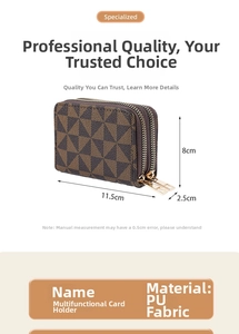 Detail showing dimensions of the dual-zipper PU leather card holder with geometric pattern