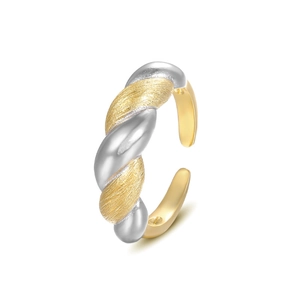 Italian style vintage S925 silver twisted open ring with brushed gold and silver finish