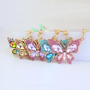Creative Cute Crystal Butterfly Keychain Gold Plated Zinc Alloy Rhinestone Car Key Ring Bag Charm Pendant Gift For Women