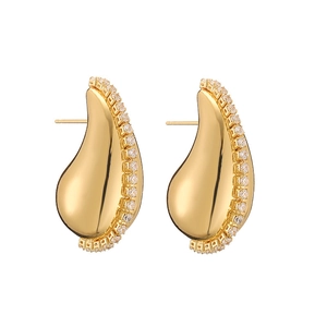 Elegant 18K gold plated C-shaped drop earrings with rows of sparkling pavé crystals