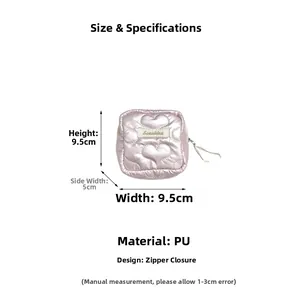 Pink heart quilted PU pouch 9.5cm size detail with zipper and Sorakka label