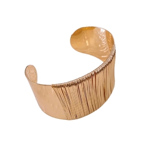 Exaggerated geometric open gold cuff bracelet with wire wrapped design for women