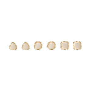 Geometric gold-plated earring set with opal stones in triangle, circle, and square shapes