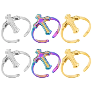 Cross Ring Stainless Steel Adjustable Open Band Non-Fading Minimalist Religious Jewelry For Men Women Vintage Style