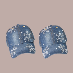 Casquettes de baseball en jean bleu pour femmes avec flocons de neige en strass