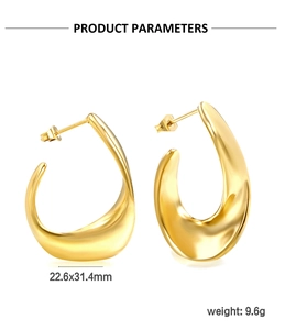 Detailed product parameters of metallic gold irregular waterdrop earrings with size info