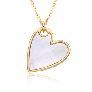 Elegant gold heart pendant necklace featuring natural white mother of pearl inlay on white base