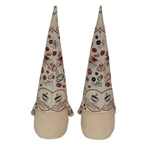 Plush Christmas gnomes with coffee themed pointed hats and beige fabric bodies for home decor