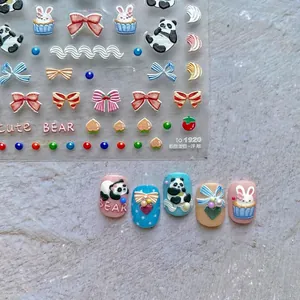 Autocollants Art Des Ongles 5D Gaufré 3D Relief Autocollant Panda Lapin Gâteau Nœud Style Japonais Mignon Décor DIY