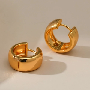 Minimalist Chunky Gold Hoop Earrings For Women Polished Copper Huggie Earrings Gold Plated Geometric Fashion Jewelry Gift