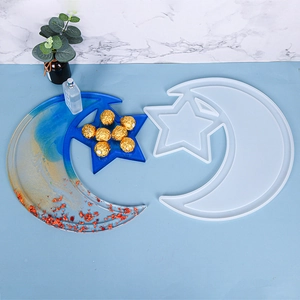 Star and moon resin tray silicone mold set with colorful finished gradient tray display