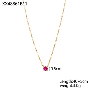Detail view of 18K gold plated necklace with 0.5cm red zircon pendant and O-chain dimensions